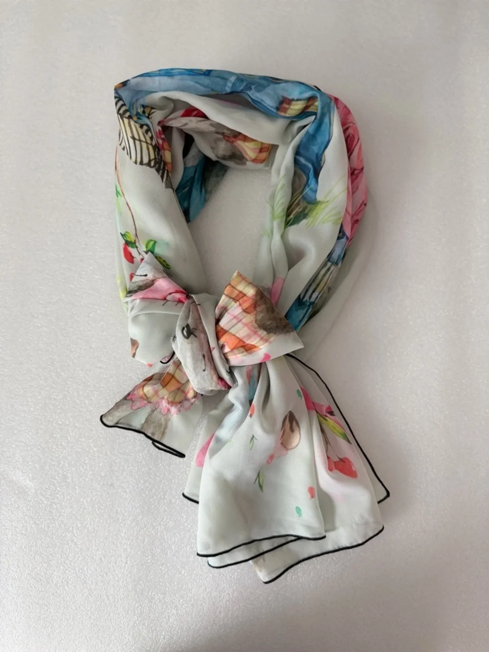 Watercolor Bunny Scarf Storybook Rabbit Long Luxury Wrap Rare Whimsical - Picture 1 of 8